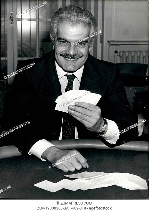 Mar. 03, 1980 - Omar Sharif bridge club: Omar Sharif, the celebrated Egyptian actor noted for his passionate love parts has had for many years
