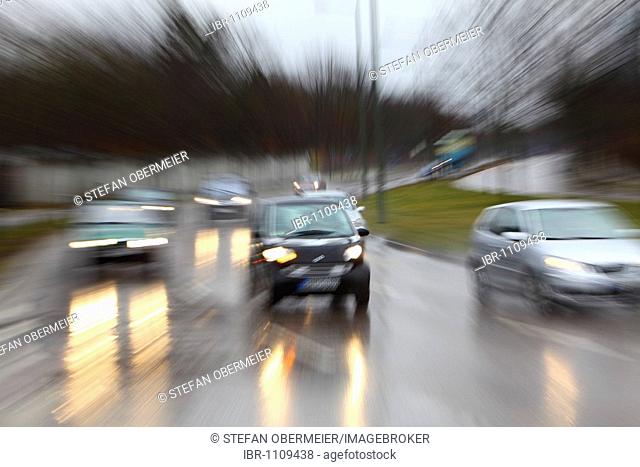 Smart, cars in rain, Munich, Bavaria, Germany