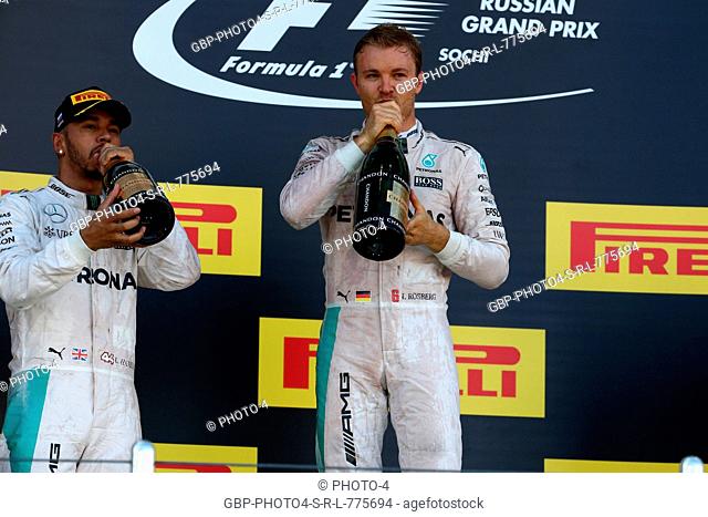 01.05.2016 - Race, 1st position Nico Rosberg (GER) Mercedes AMG F1 W07 Hybrid, 2nd position Lewis Hamilton (GBR) Mercedes AMG F1 W07 Hybrid