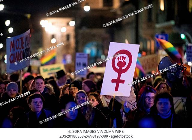 March 8, 2018 - Krakow, Poland - Hundreds of women attend the international women's day march organized by Krakowska Manifa in Krakow