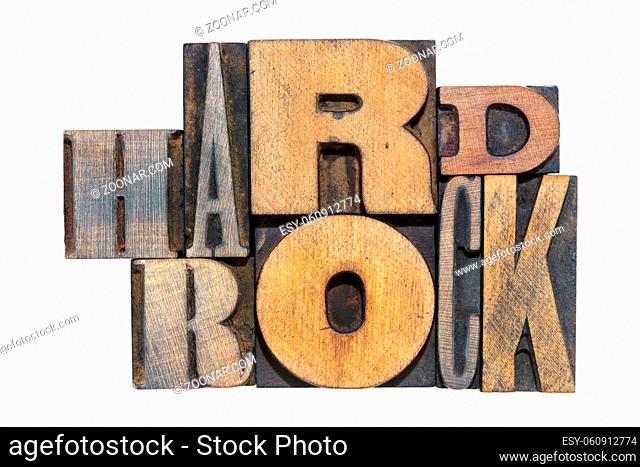 hard rock phrase made from mixed wooden letterpress type isolated on white