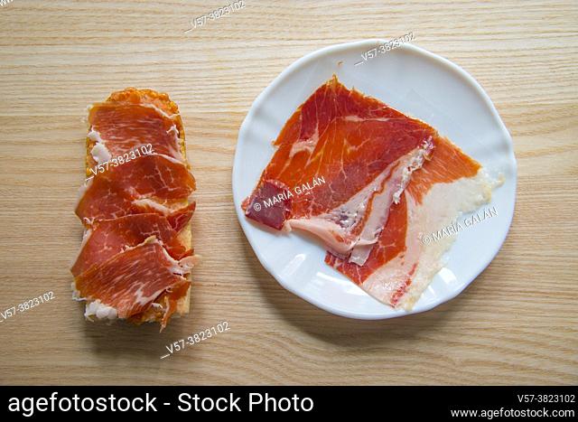 Bread with Iberian ham. Spain