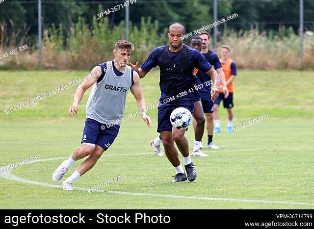Gent's Alessio Castro Montes and Gent's Vadis Odjidja-Ofoe pictured in action during a training session of JPL KAA Gent on the second day of their summer stage...