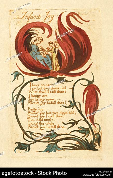 Illustration for Infant Joy, from Songs of Innocence first published in 1799 by English poet and artist William Blake, 1757 - 1827