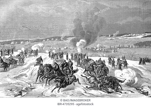 Gun battle near Bussurel near Hericourt on January 17, 1871, Franco-German War 1870/71, woodcut, France
