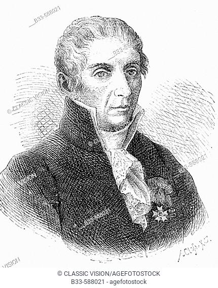 Count Alessandro Volta 1745 to 1827 Italian physicist who developed the electric battery Engraved by Adolf Closs 1840 to 1894