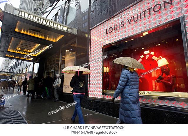 Bloomingdale's department store promotes Louis Vuitton merchandise in the window of its store on Lexiington Avenue in New York