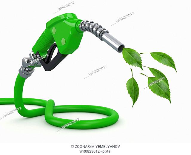 Green conservation. Gas pump nozzle and leaf