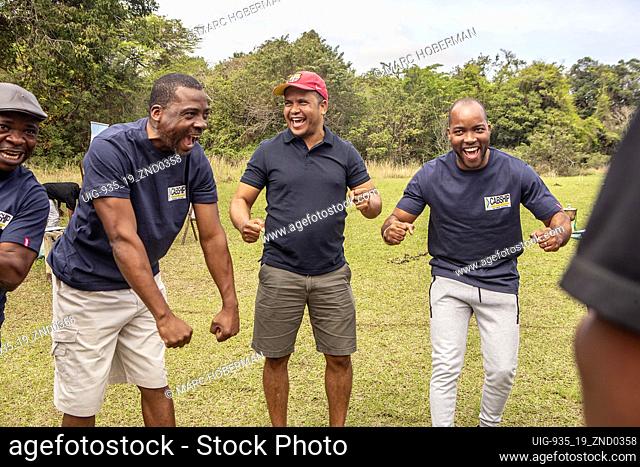 Group of African men at corporate team building event