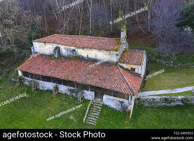 Ermita de San Emeterio, Landscape in the surroundings of the cave of the Pindal, lighthouse and hermitage of San Emeterio, Cantabrian Sea, Asturias, Spain