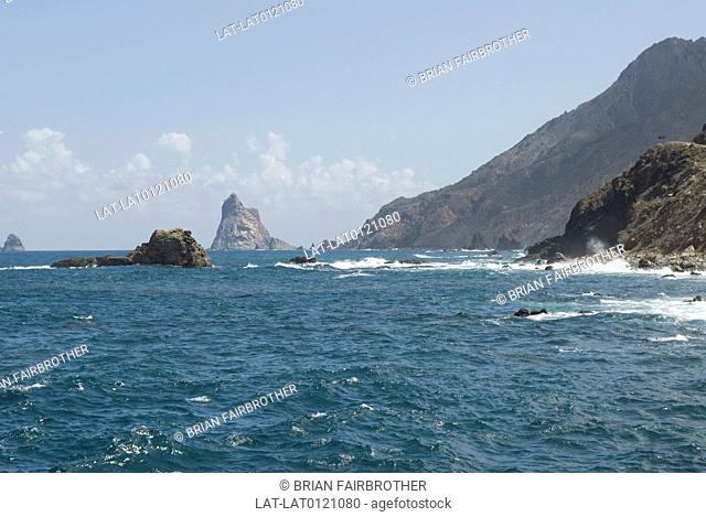 The coasts of Tenerife are typically rugged and steep, particularly on the north of the island. There are seastacks off the shore