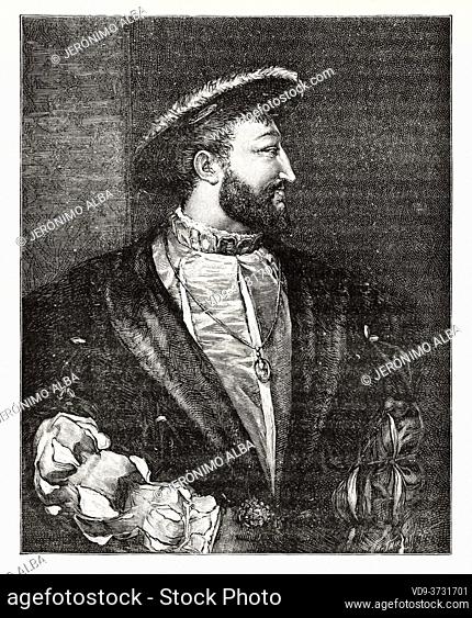 Portrait of Francis I. Francis d'Angoulême (1494-1547) king of France, the first monarchs of the Angoulême branch of the House of Valois. France
