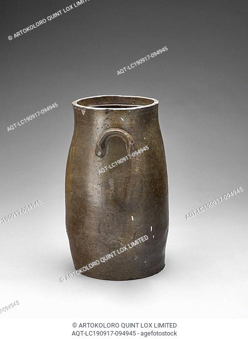 churn, Uhl Pottery, Manufacturer (American), 1854 - about 1860, salt-glazed stoneware, 18 x 10-5/8 (diam.) in., Impressed, side, between handles: 6 Impressed