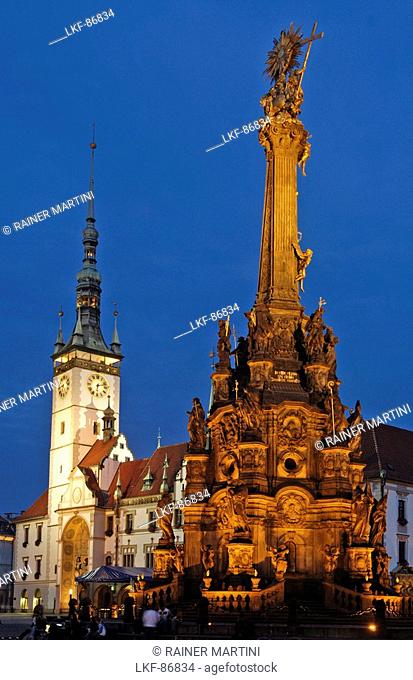 Trinity column with town hall, Olomouc, Olmuetz, Czech Republic