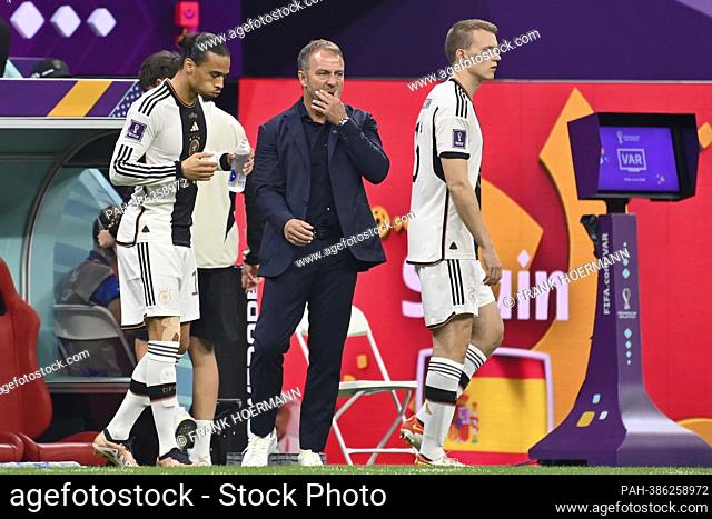 National coach Hans Dieter Hansi FLICK (GER) with Leroy SANE (GER) and Lukas KLOSTERMANN (GER) before the substitution. Spain (ESP) - Germany (GER) 1-1