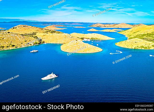 Kornati. Island archipelago of Kornati national park yachting destination aerial view, Dalmatia region of Croatia