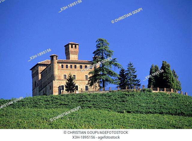 medieval castle Grinzane Cavour in vineyards, province of Cuneo, Piedmont region, Italy, Europe
