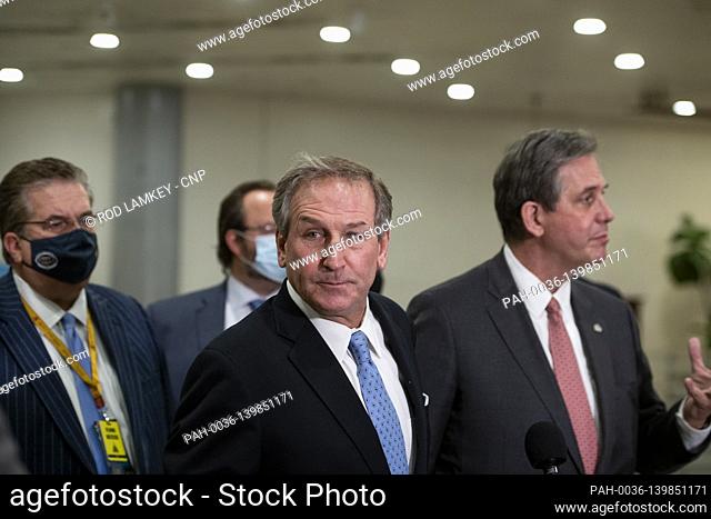 Defense lawyers for former President Donald J. Trump Bruce Castor, right, and Michael van der Veen offer remarks to reporters after the U.S