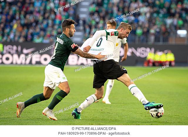 29 September 2018, Lower Saxony, Wolfsburg: Soccer: Bundesliga, VfL Wolfsburg - Borussia Mönchengladbach, 6th matchday in the Volkswagen Arena