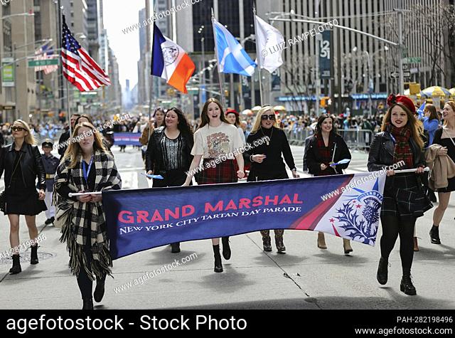 Sixth Avenue, New York, USA, April 09, 2022 - Actress and Grand Marshal Karen Gillan, During the 2022 Tartan Day Parade in New York City