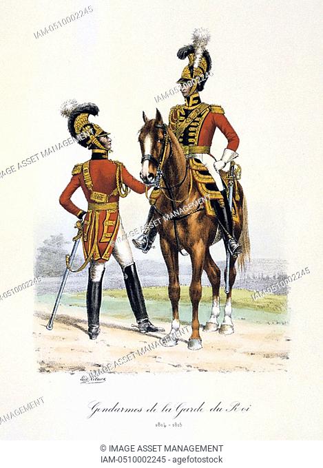 French Uniforms:members of the Royal Guard Chromolithograph 1814-1815