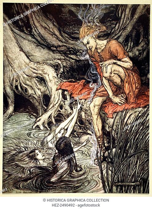 'The Rhine's pure gleaming children told me of their sorrow', 1910. Illustration from The Rhinegold and the Valkyrie. The Rhinemaidens tell Loge that Alberich...