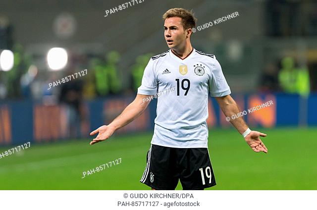 Germany's Mario Goetze in action during the international soccer friendly match between Italy and Germany in the Guiseppe Meazza Stadium in Milan, Italy
