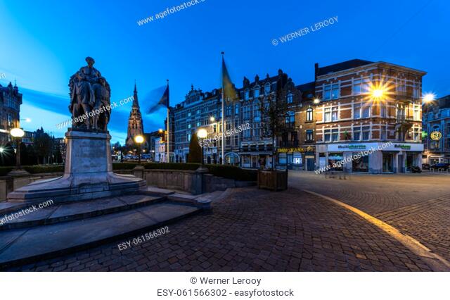 Anderlecht, Brussels Capital Region - Belgium - The Bravery Square at sunset during the blue hour