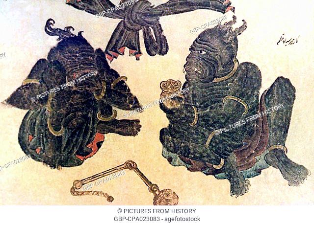 China: Two demons resting in the desert wastes, Siyah Kalem School, 15th century