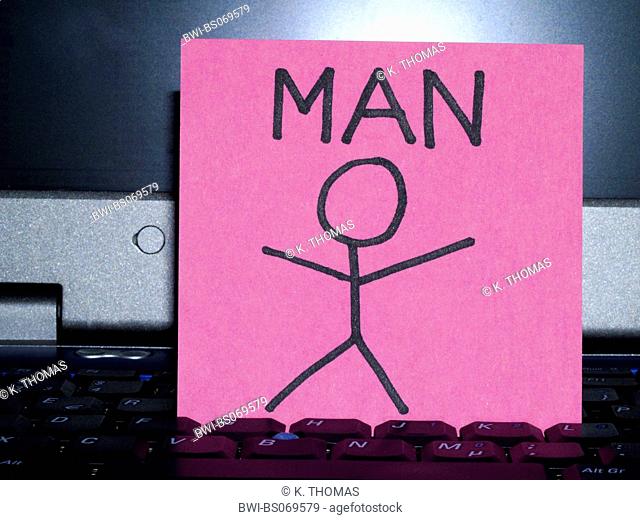 Mann, memo note on notebook, drawing man