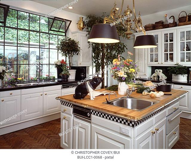 Traditional Black and white kitchen