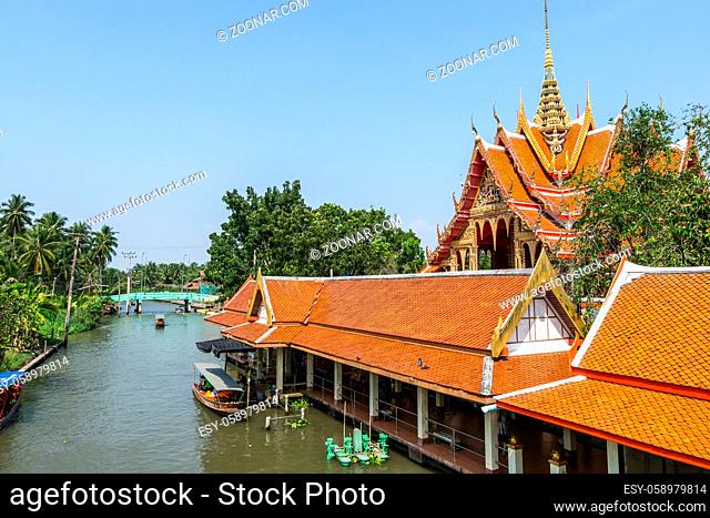 wat prok charoen by damnoen saduak in ratchaburi thailand. A small buddhist temple nearby the canal water