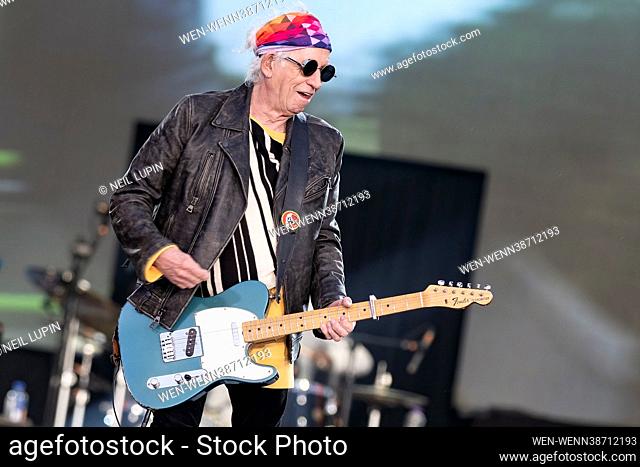 LONDON, ENGLAND: The Rolling Stones perform on the Great Oak Stage at the British Summer Time Festival in Hyde Park. Featuring: Keith Richards Where: London