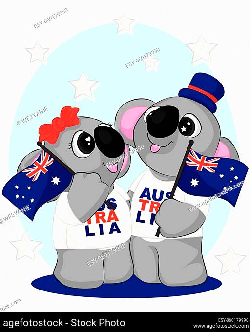Cute cartoon couple of koala bear. 26th of January Happy Australia Day poster