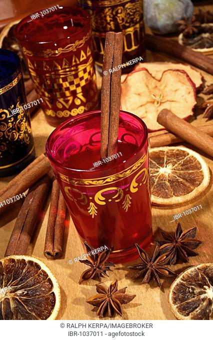 Oriental herbal tea, tea glass