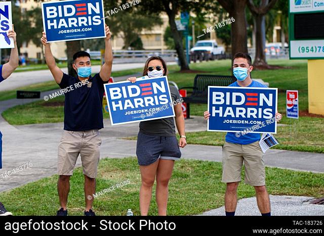 Supporters during U.S. Election Day on November, 3 2020 in Pompano Beach, Florida. Credit: Maurice Ross/The Photo Access
