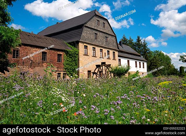 BAD SOBERNHEIM, GERMANY - JUNE 27, 2020: Panoramic image of the old watermill of Bad Sobernheim on June 27, 2020 in Germany