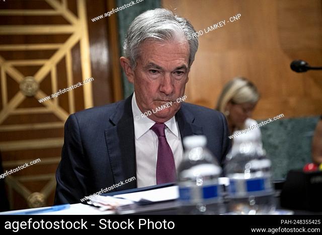 Jerome H. Powell, Chairman, Board of Governors of the Federal Reserve System takes his seat as he arrives for a Senate Committee on Banking, Housing