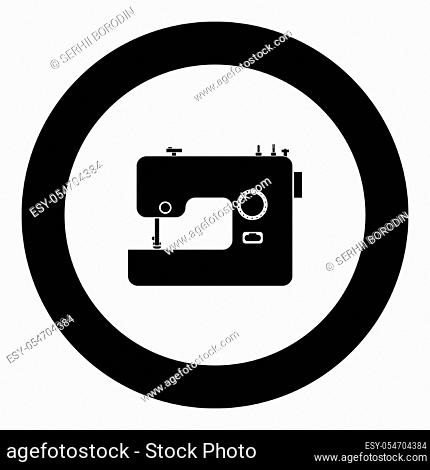 Sewing machine icon black color in round circle vector illustration