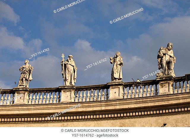 Statues on the colonnades surrounding Saint Peter's Square, Rome, Lazio, Italy, Europe
