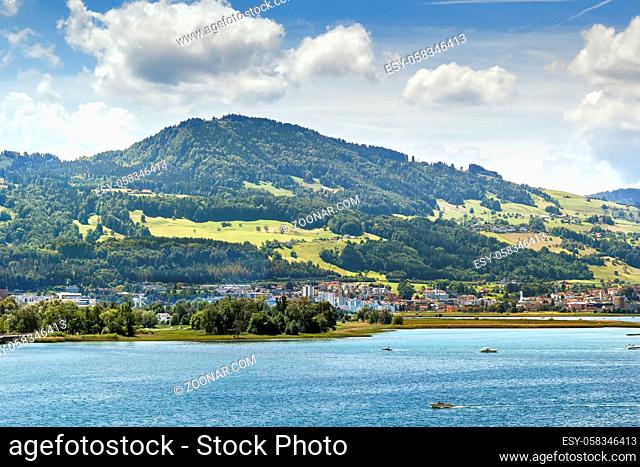 View of Lake Zurich and surrounding mountains, Switzerland