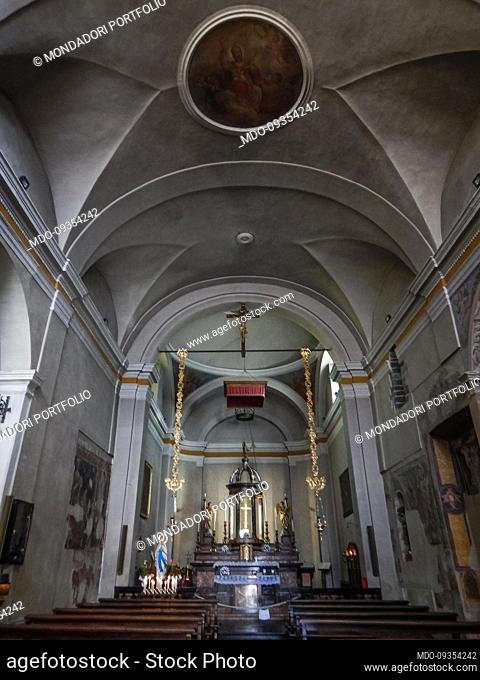 The church of San Tommaso di Canterbury in Corenno Plinio known as the town of a thousand steps. Dervio (Italy), August 25th, 2022