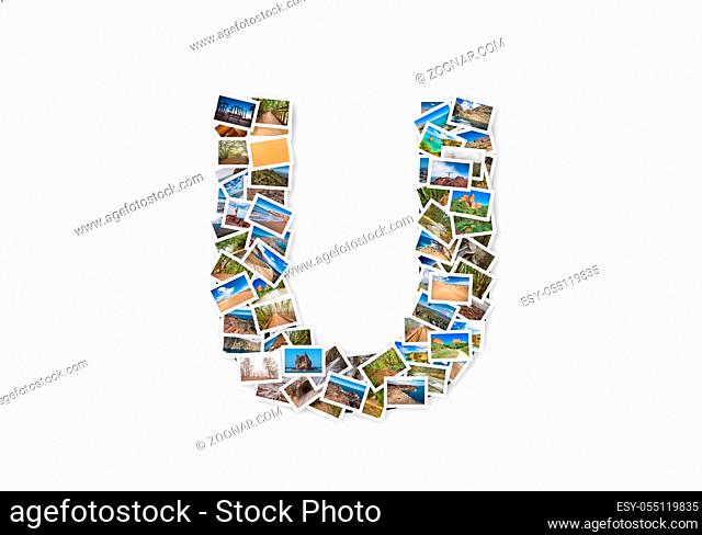 Letter U uppercase font shape alphabet collage made of my best landscape photographs. Version 1
