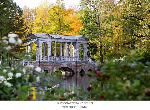 Marble Bridge in the Autumn Park