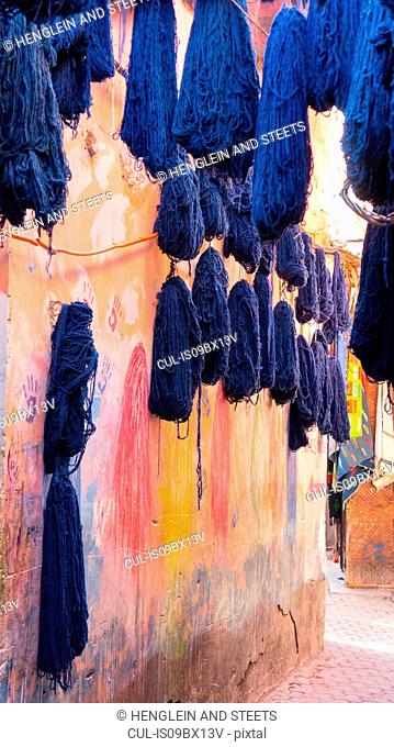 Dyed cotton hung out to dry, Marrakech, Morocco