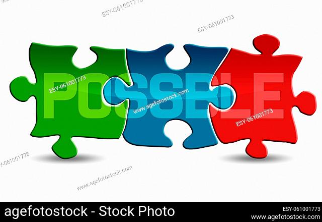Possible word on colourful puzzle, 3D rendering