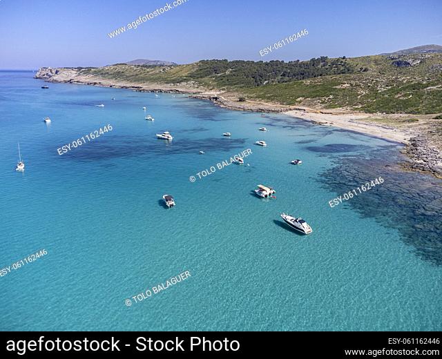 pleasure boats at anchor , protected natural area, capdepera, Mallorca, Balearic Islands, Spain