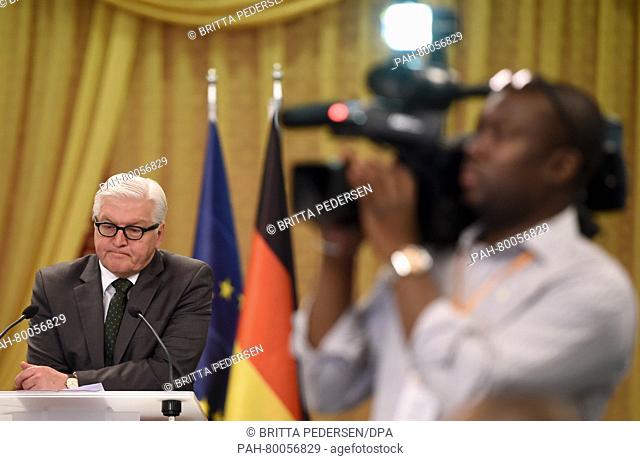 German foreign minister Frank-Walter Steinmeier delivers remarks during a press conference held in the presidential palace in Bamako,  Mali, 02 May 2016