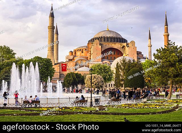 Hagia Sophia (Aya Sofya) seen from Sultanahmet Square Park and Gardens, Istanbul, Turkey