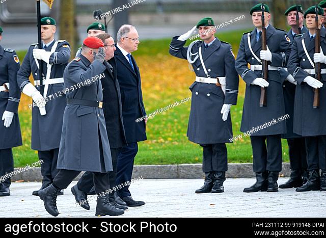 12 November 2023, Berlin: Boris Pistorius (SPD, M), Federal Minister of Defense, and Stephan Weil (SPD), Minister President of Lower Saxony